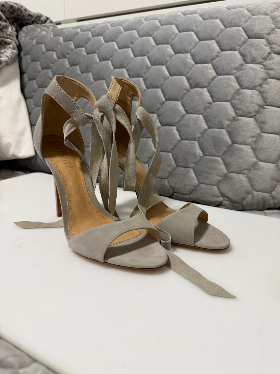 Schutz Grey Suede Lace-Up Heels Size 9B