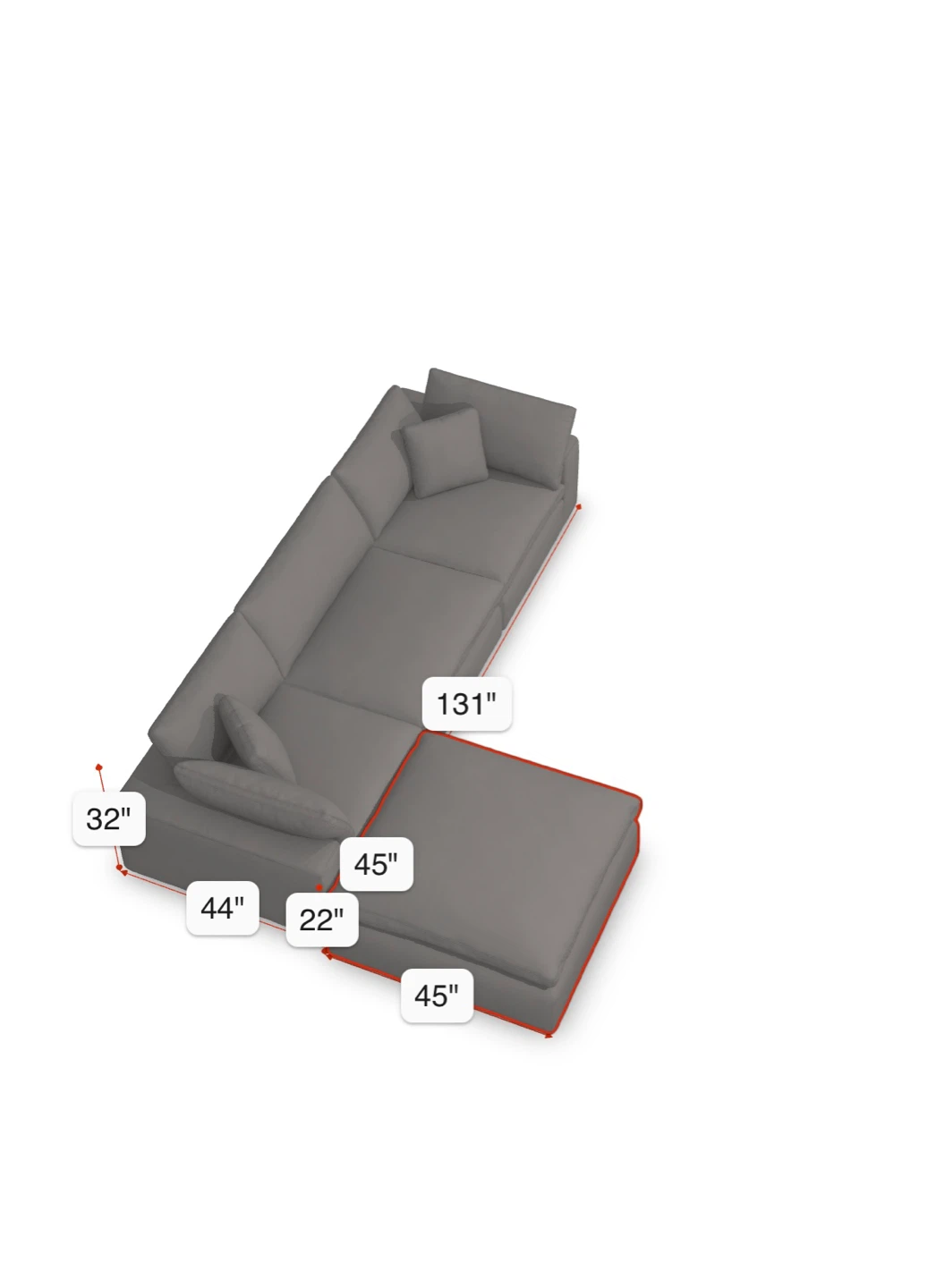 Cloud Couch Dream Gray 4-Piece Sectional Sofa