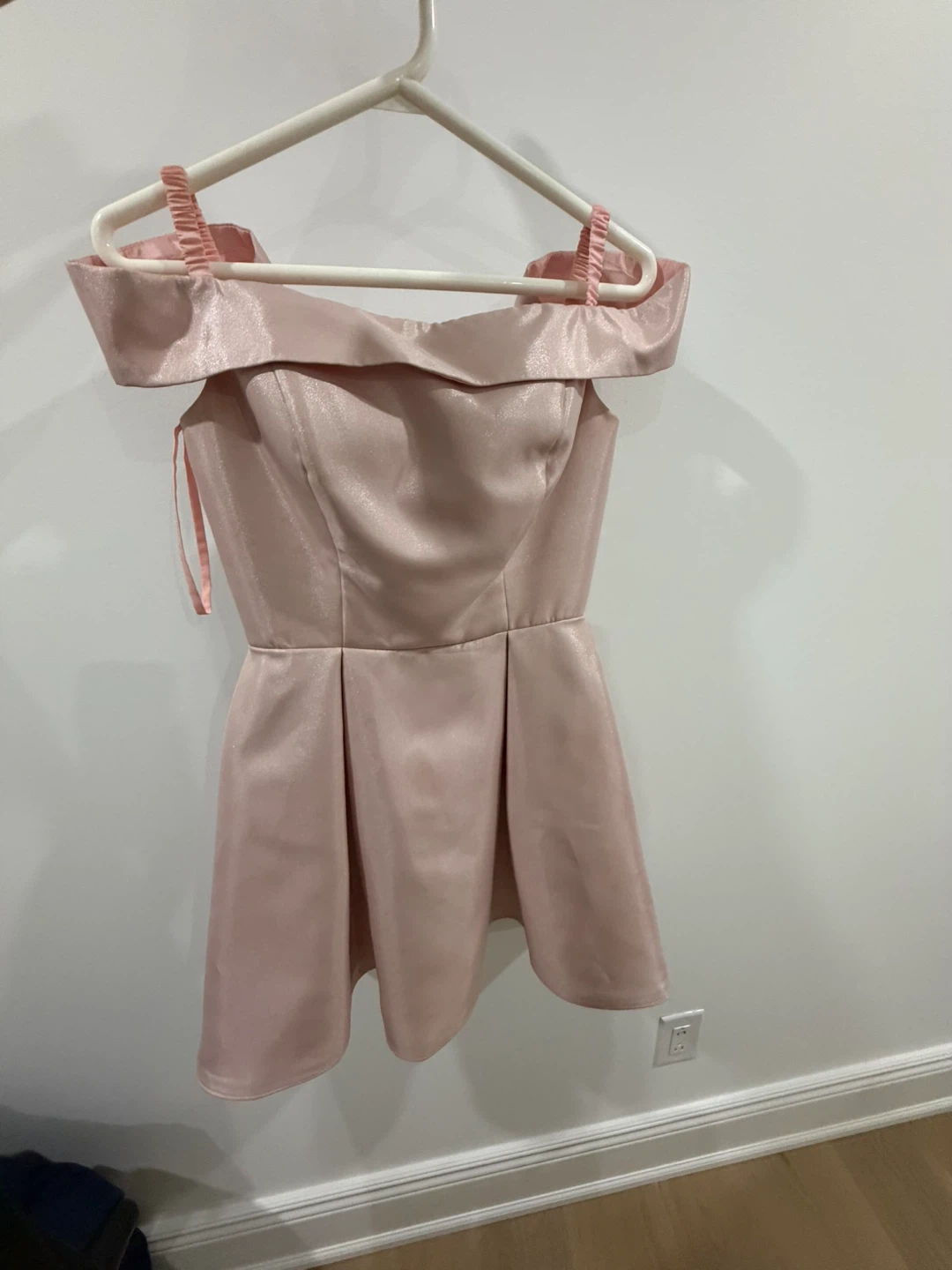 Pink Off-the-Shoulder Satin Dress