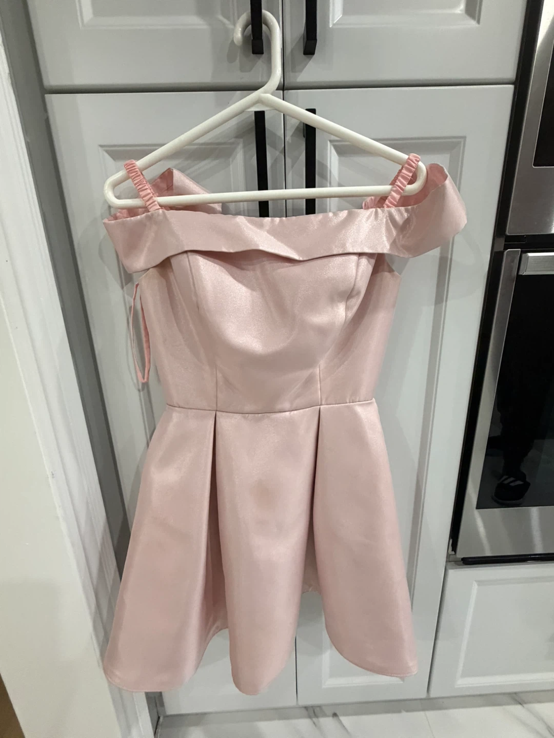 Pink Off-the-Shoulder Satin Dress - photo 2