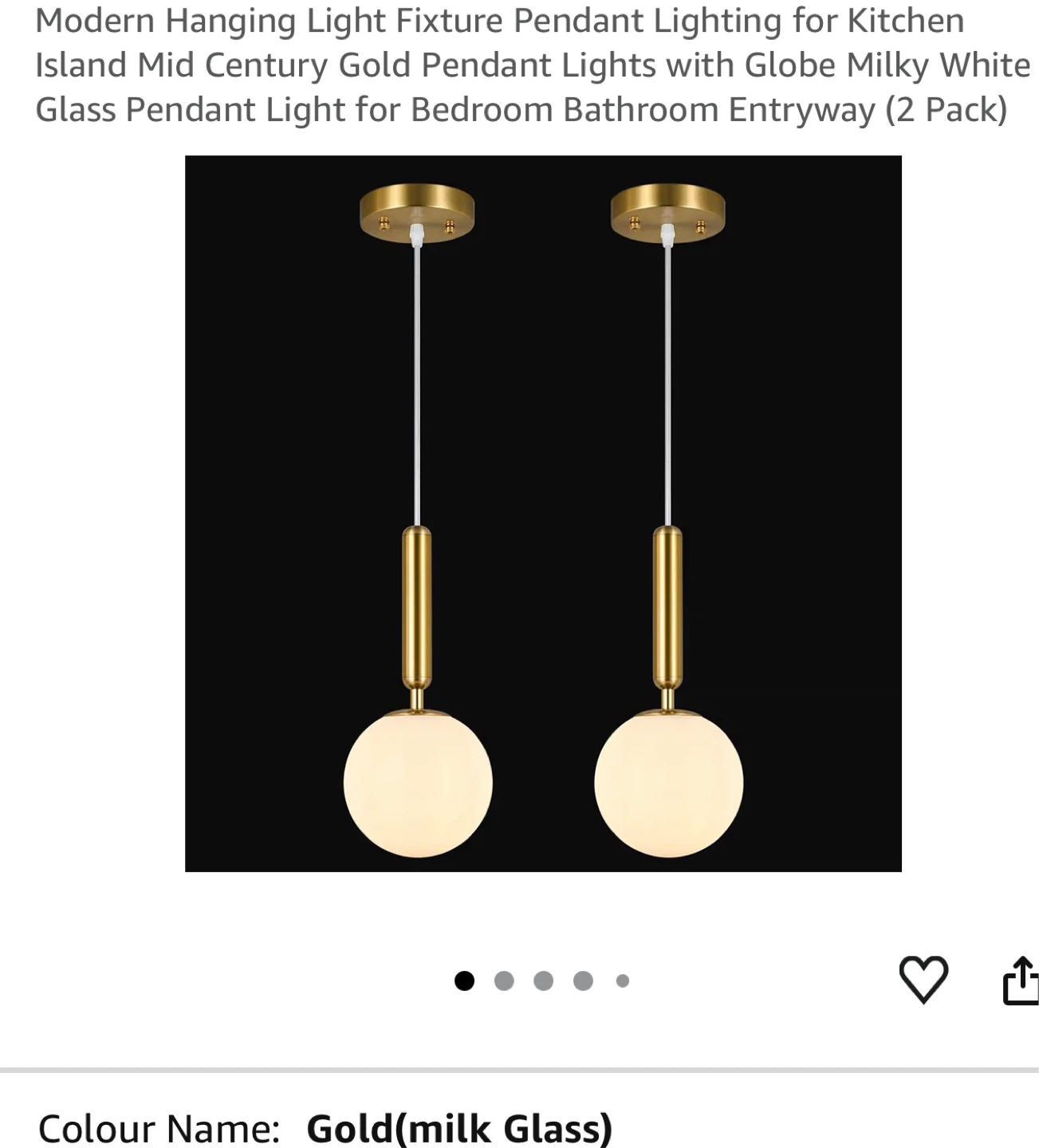 Modern Gold Globe Pendant Light Fixture Set (2 Pack) S2M
