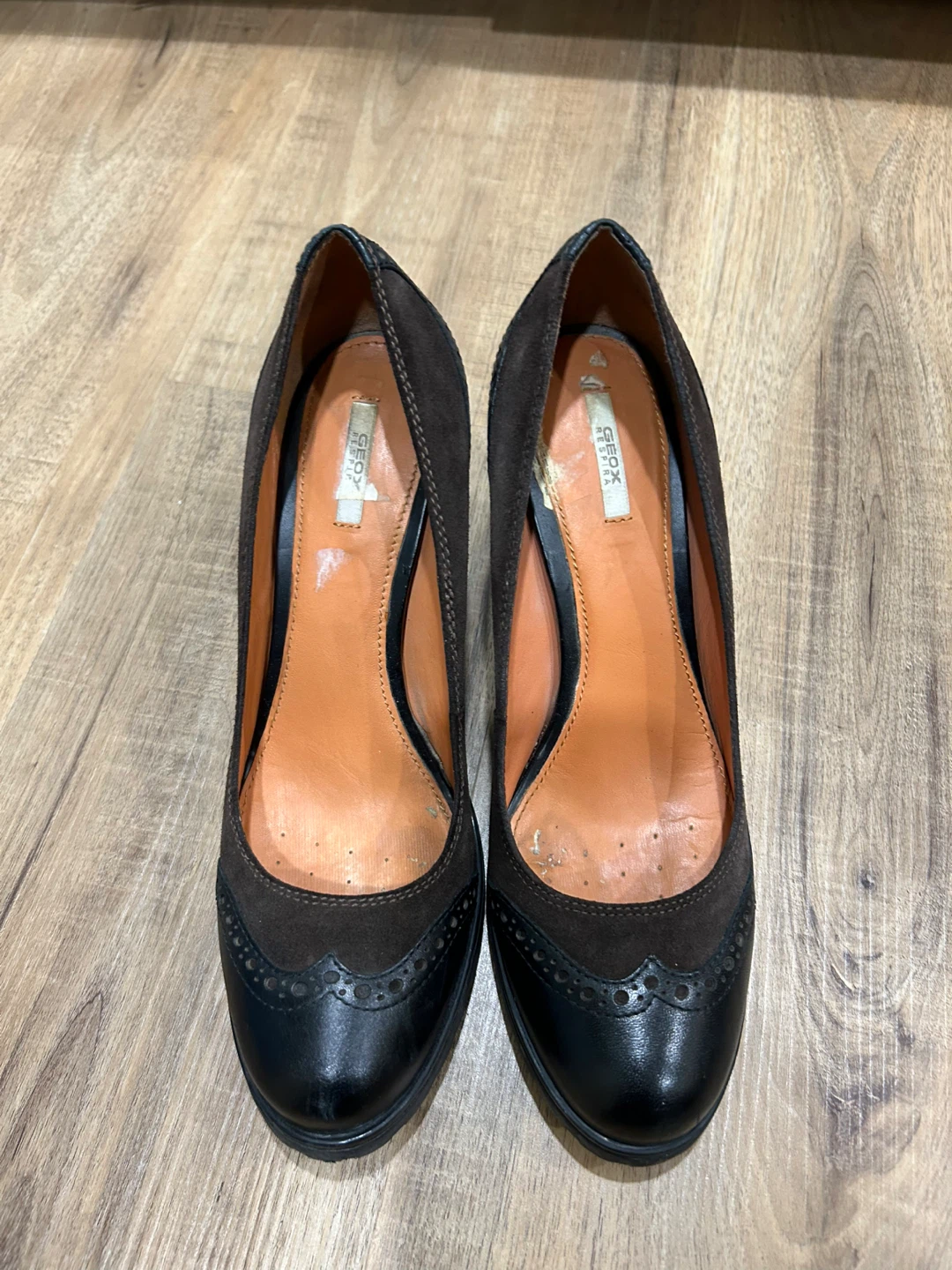 Geox Brown Suede and Leather Wingtip Heels - photo 2