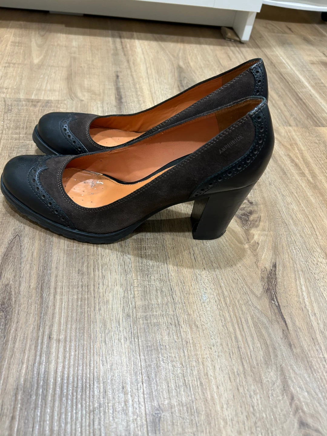 Geox Brown Suede and Leather Wingtip Heels