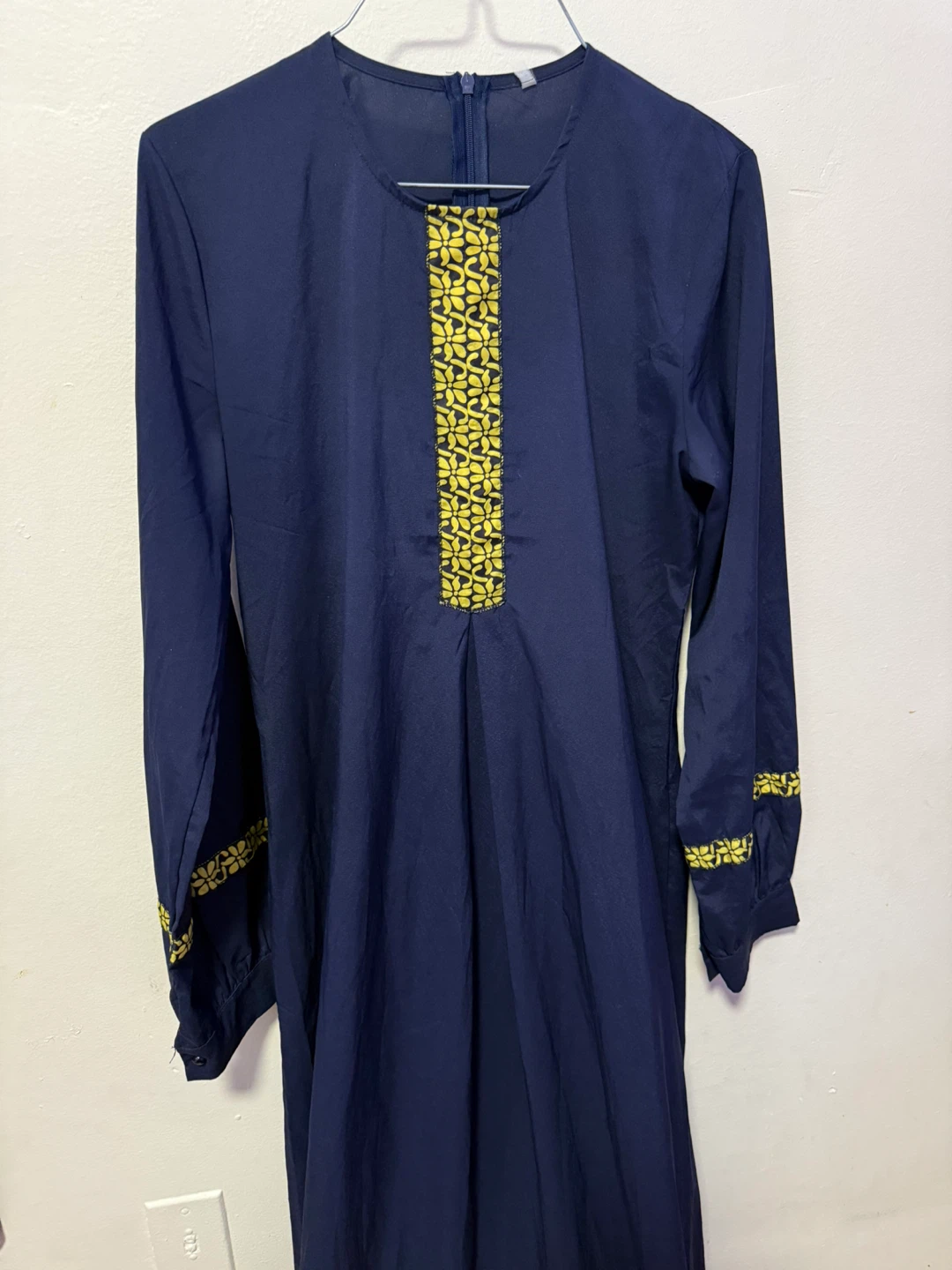 Navy Blue Dress with Yellow Floral Embroidery