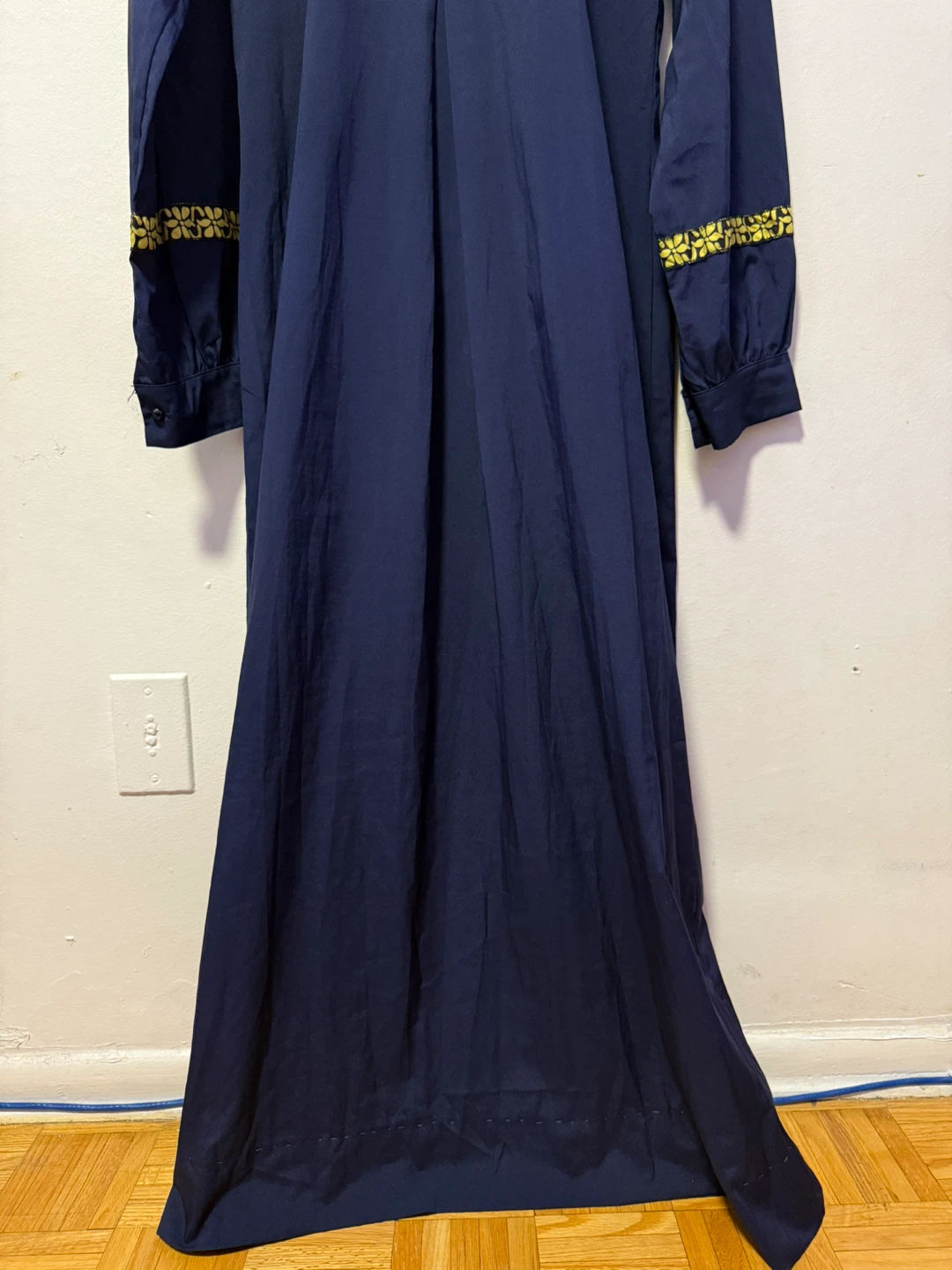 Navy Blue Dress with Yellow Floral Embroidery - photo 2