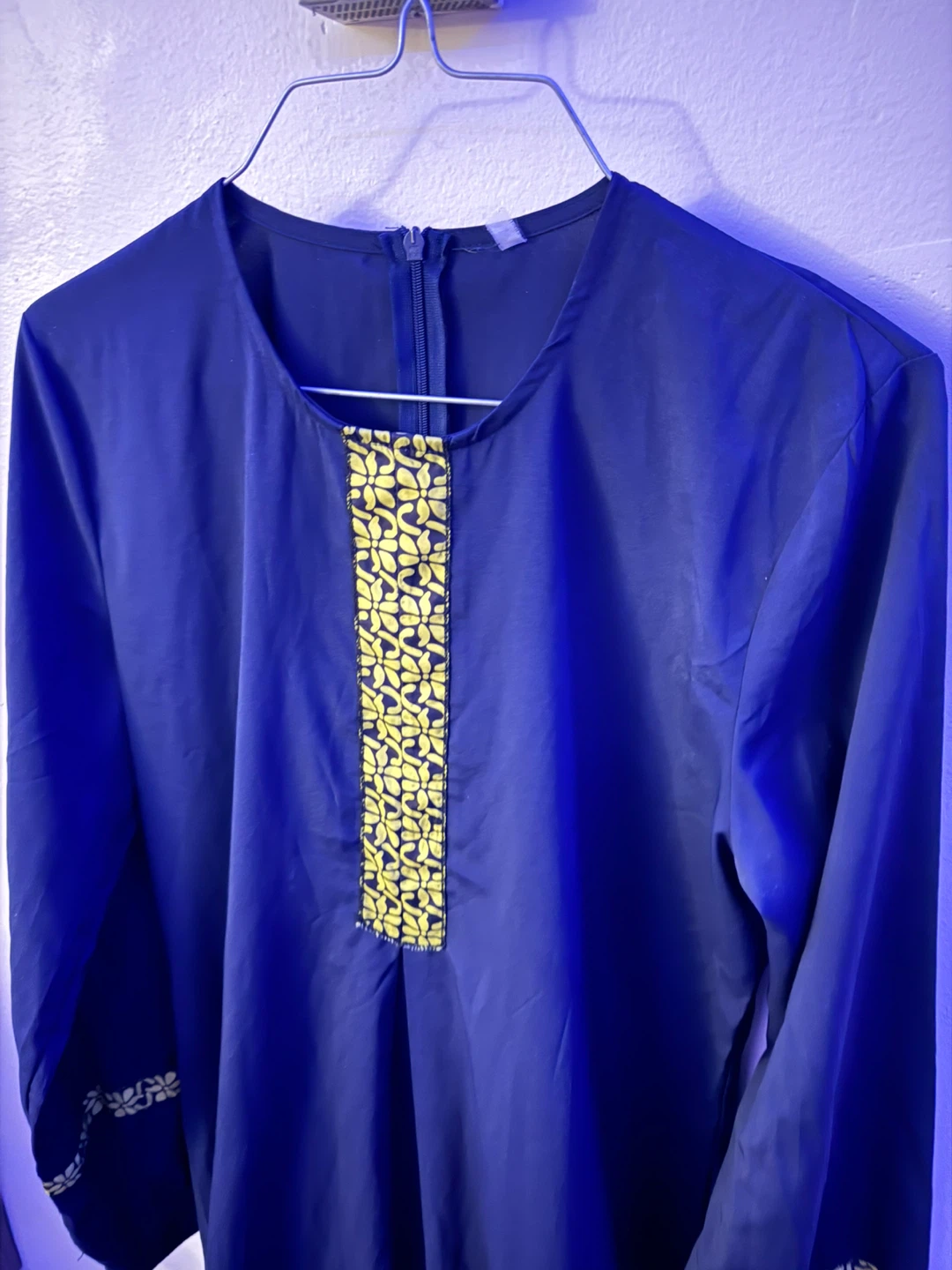 Navy Blue Dress with Yellow Floral Embroidery - photo 3
