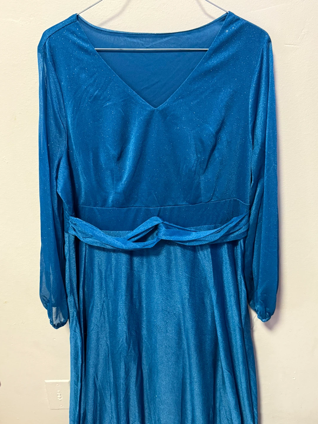 Sparkly Blue Long-Sleeve Maxi Dress