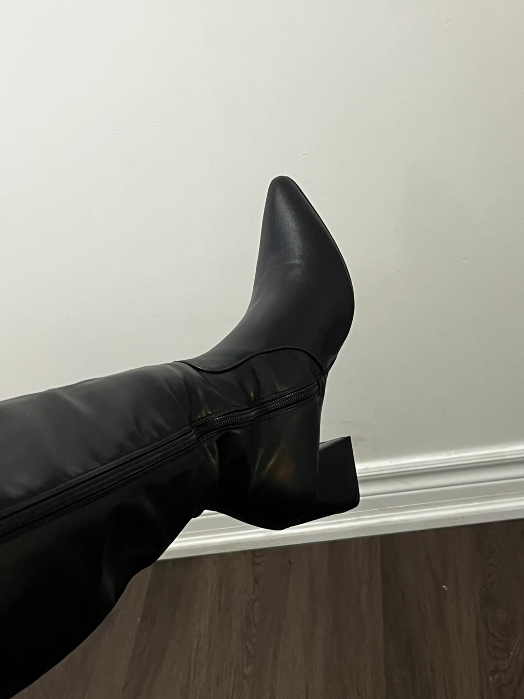 Black Faux Leather Tall Boots - Size 9 - photo 2