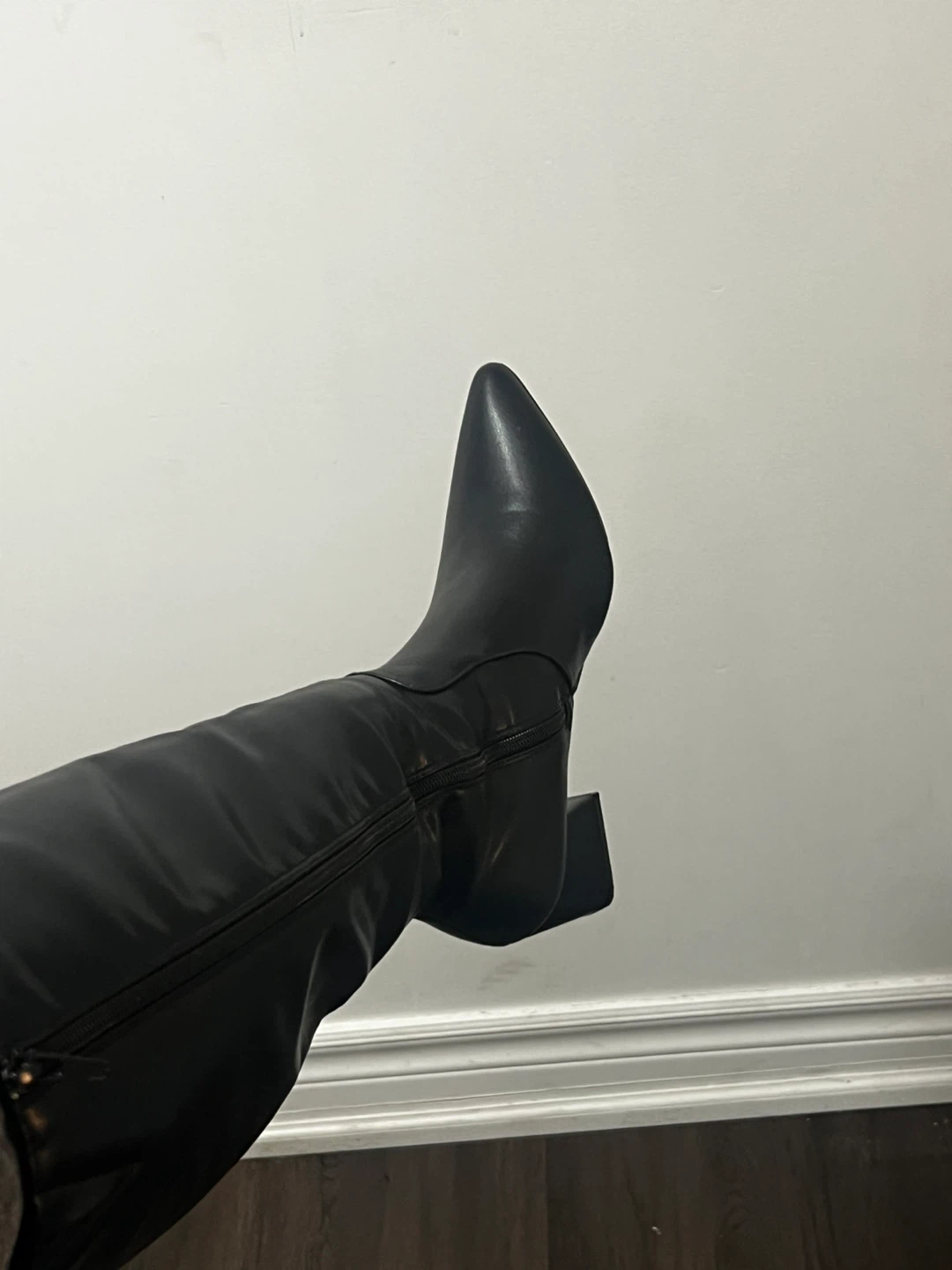 Black Faux Leather Tall Boots - Size 9 - photo 4