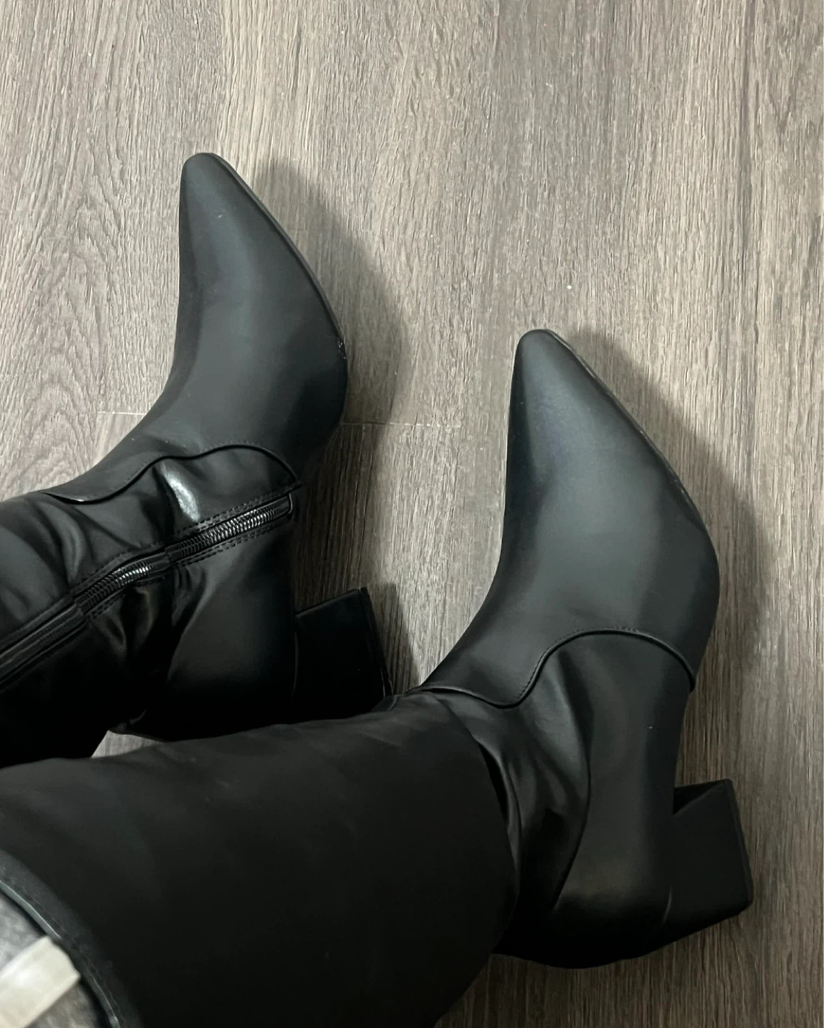Black Faux Leather Tall Boots - Size 9