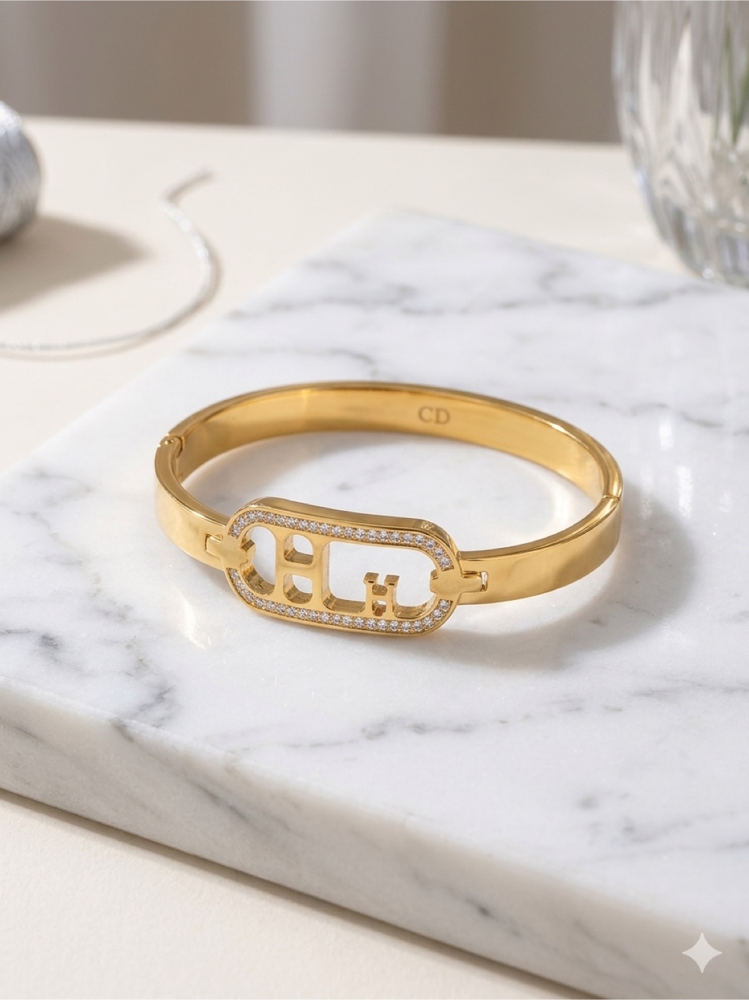 Gold-tone Bangle Bracelet with Crystal Accents