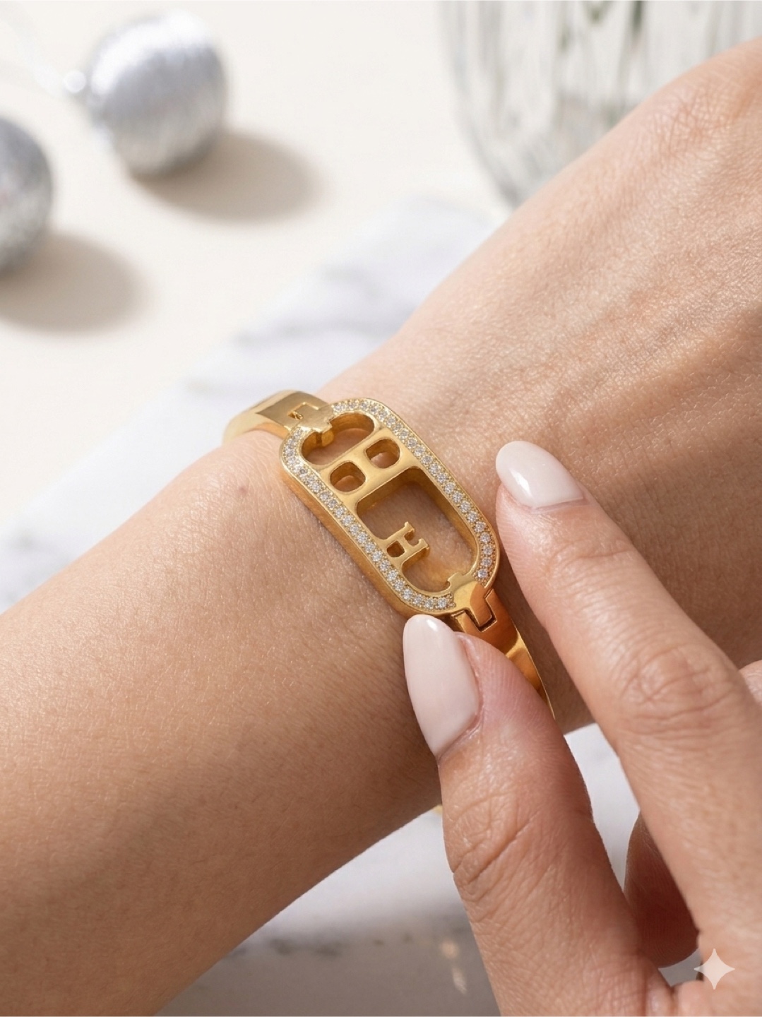 Gold-tone Bangle Bracelet with Crystal Accents - photo 2