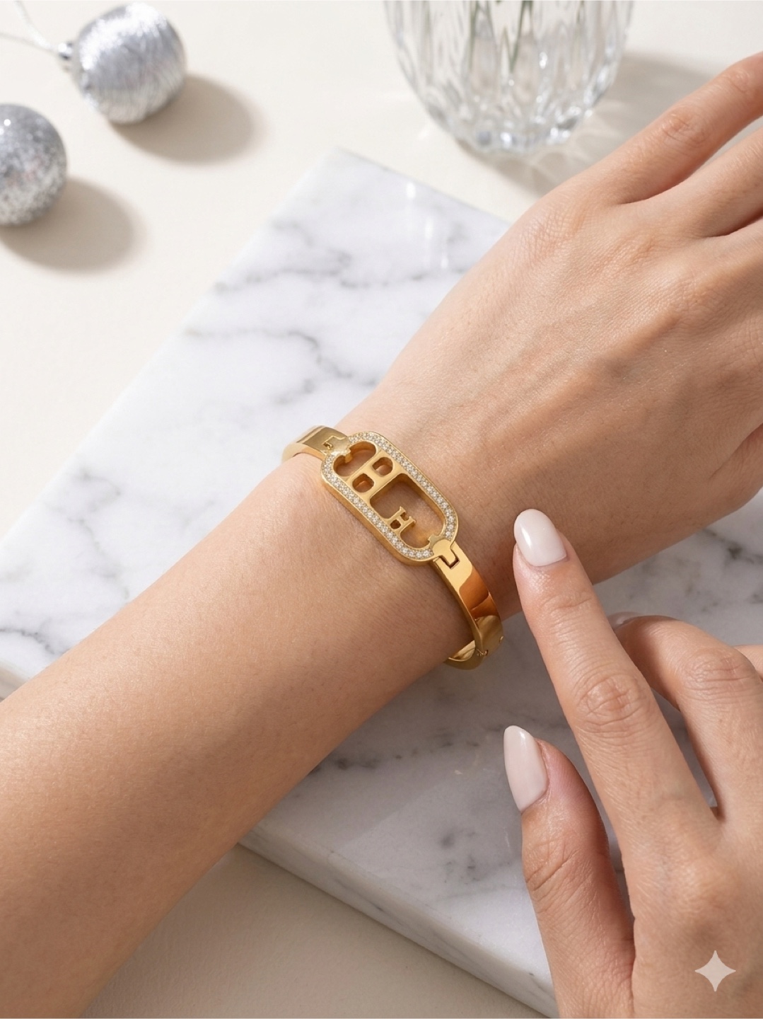 Gold-tone Bangle Bracelet with Crystal Accents - photo 4