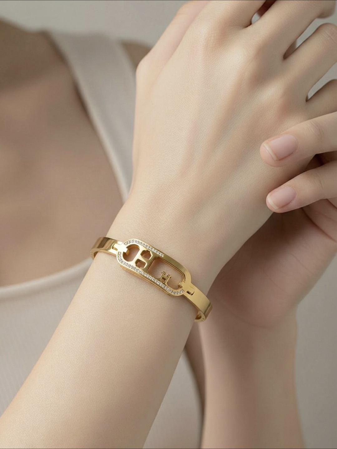 Gold-tone Bangle Bracelet with Crystal Accents - photo 3