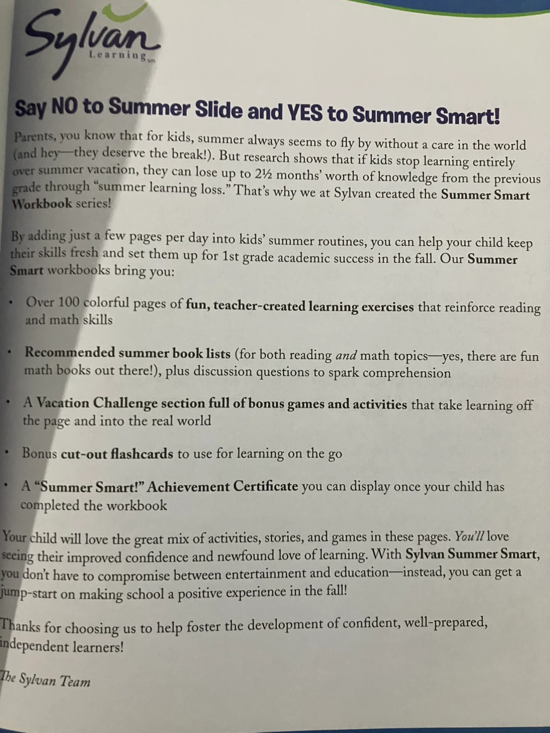 Sylvan Learning Summer Smart K-1 Reading & Math Workbook - photo 2