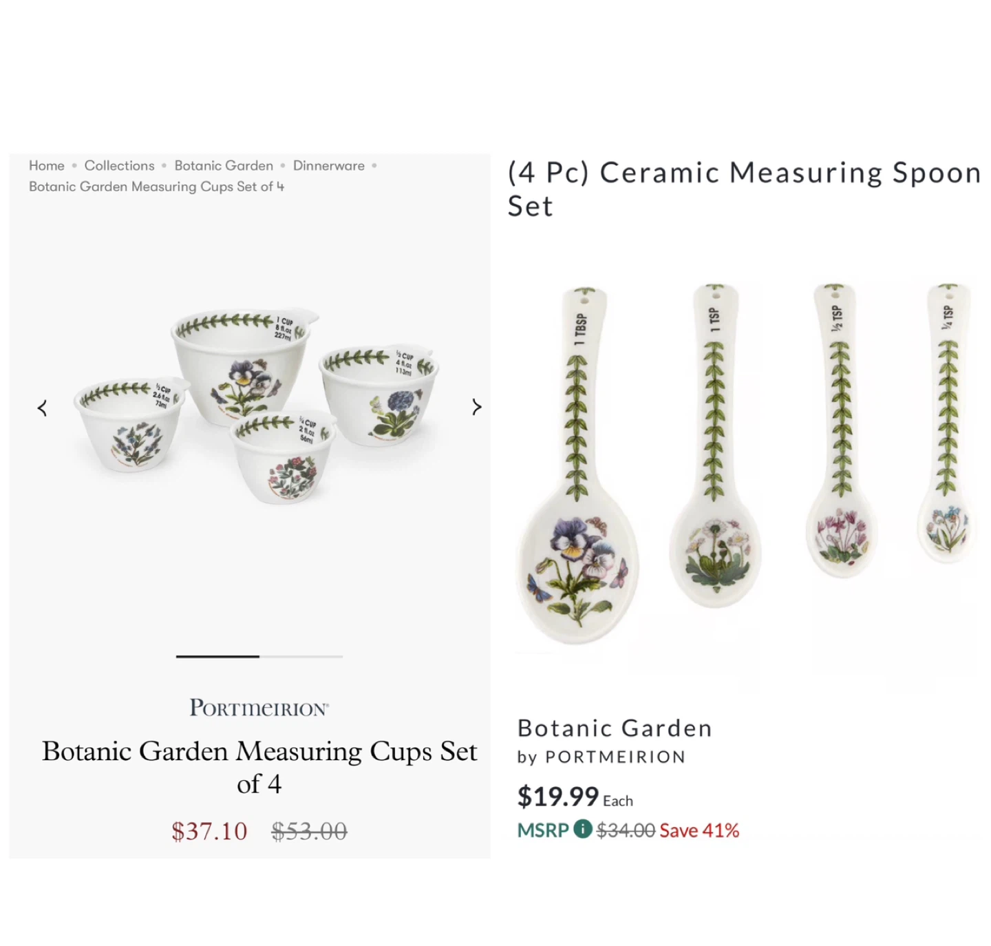 Portmeirion Botanic Garden Ceramic Measuring Cups and Spoons Set - photo 2
