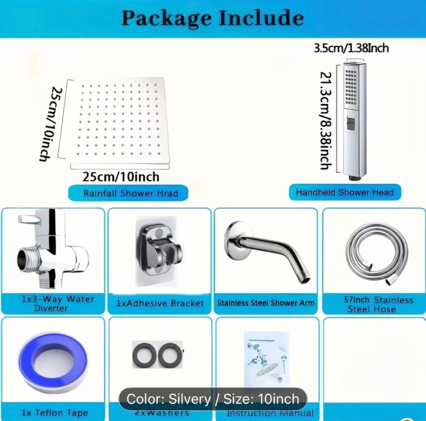 10 Inch Rainfall Shower Head Set with Handheld Sprayer - photo 2