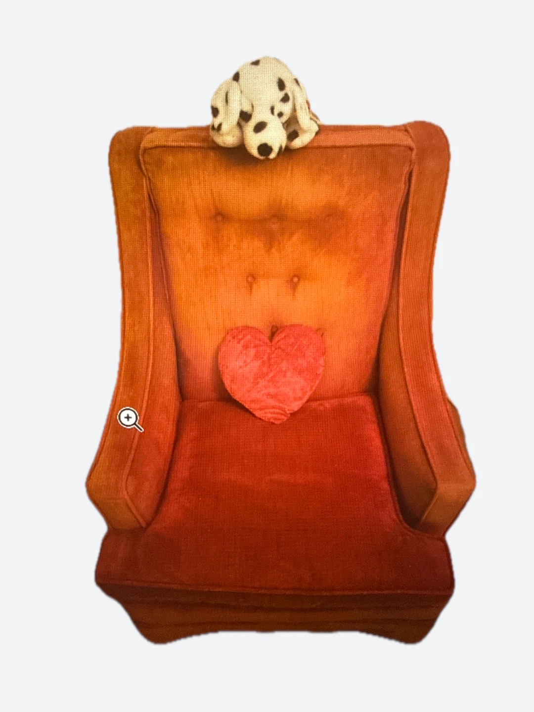 Orange Velvet Accent Chair with Heart and Dog Pillows