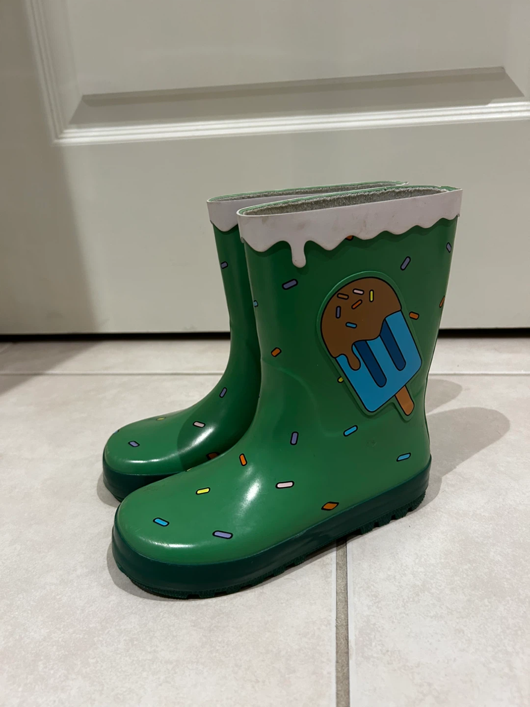 Green Kids' Rain Boots with Ice Cream Design