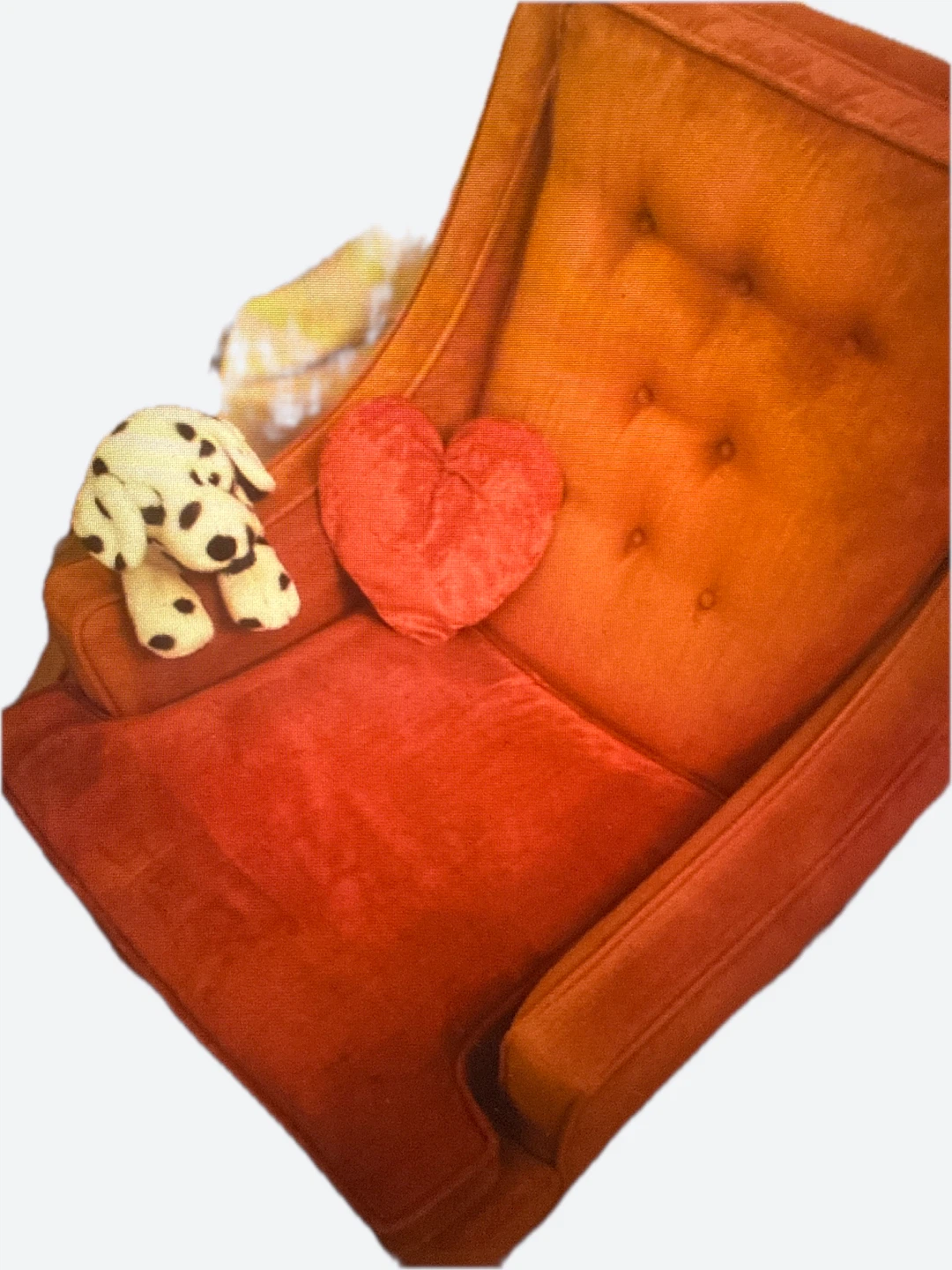 Orange Velvet Accent Chair with Heart and Dog Pillows - photo 4