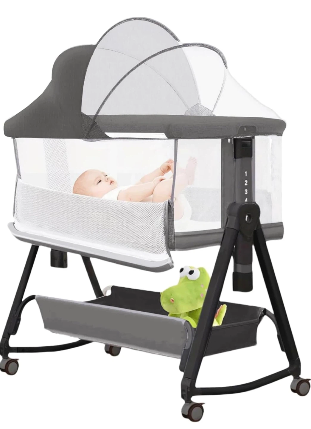 Grey Bassinet with Large Storage Capacity