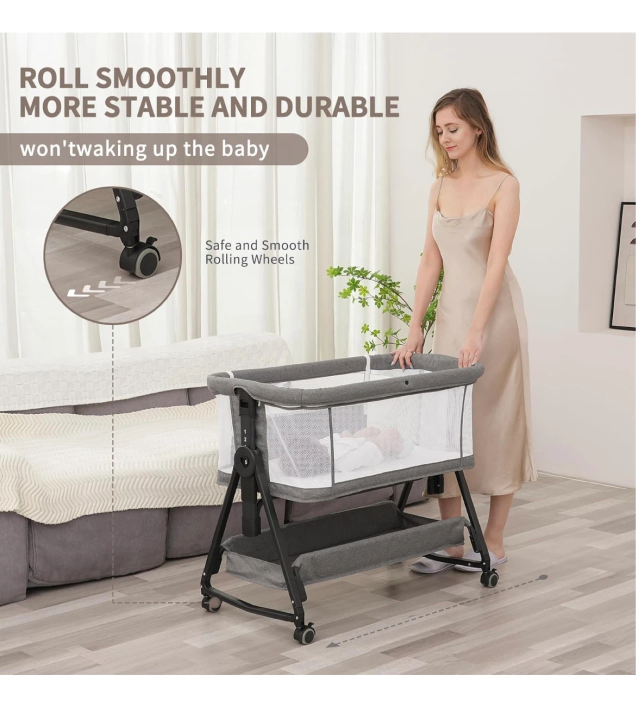 Grey Bassinet with Large Storage Capacity - photo 5