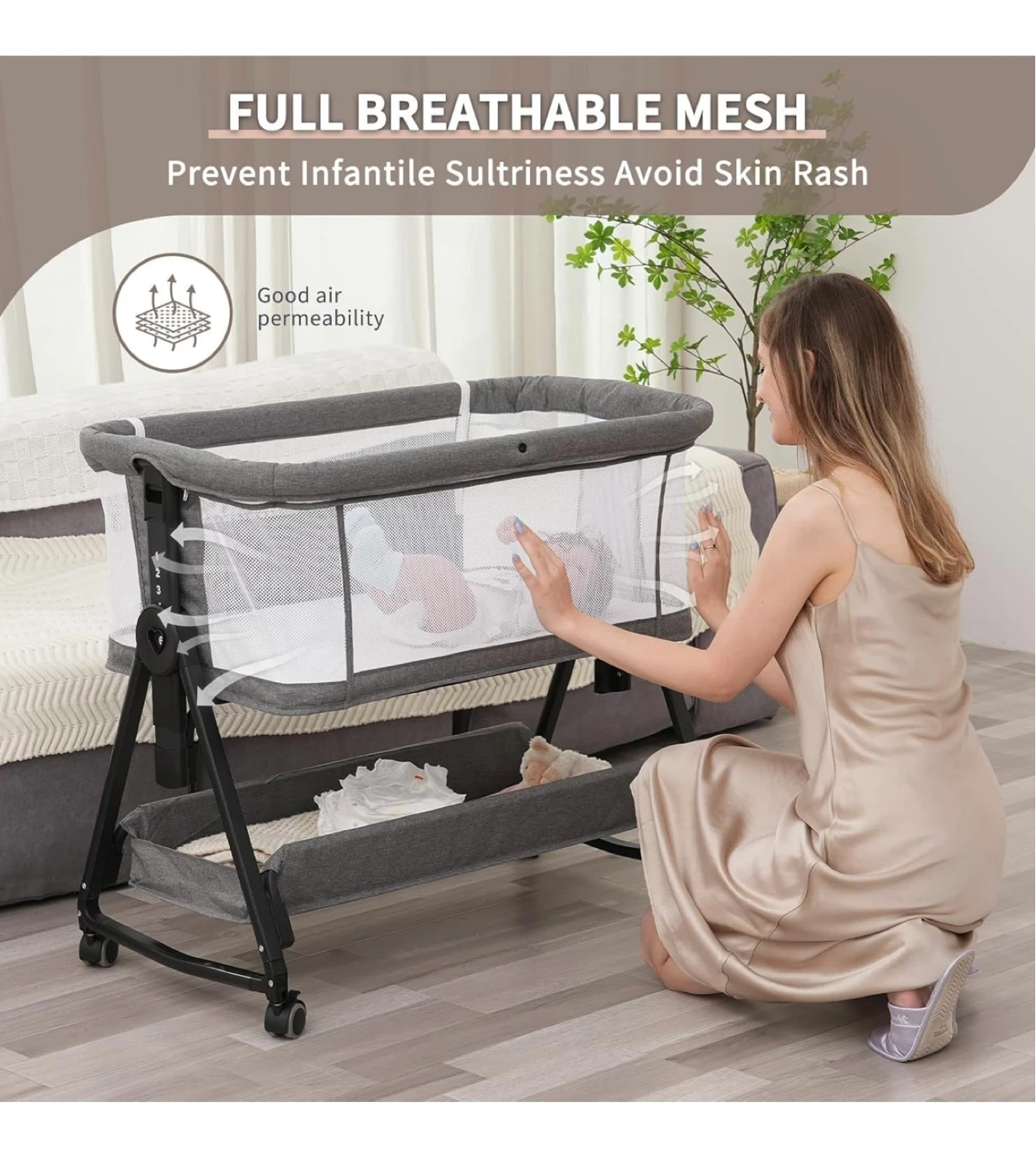 Grey Bassinet with Large Storage Capacity - photo 2