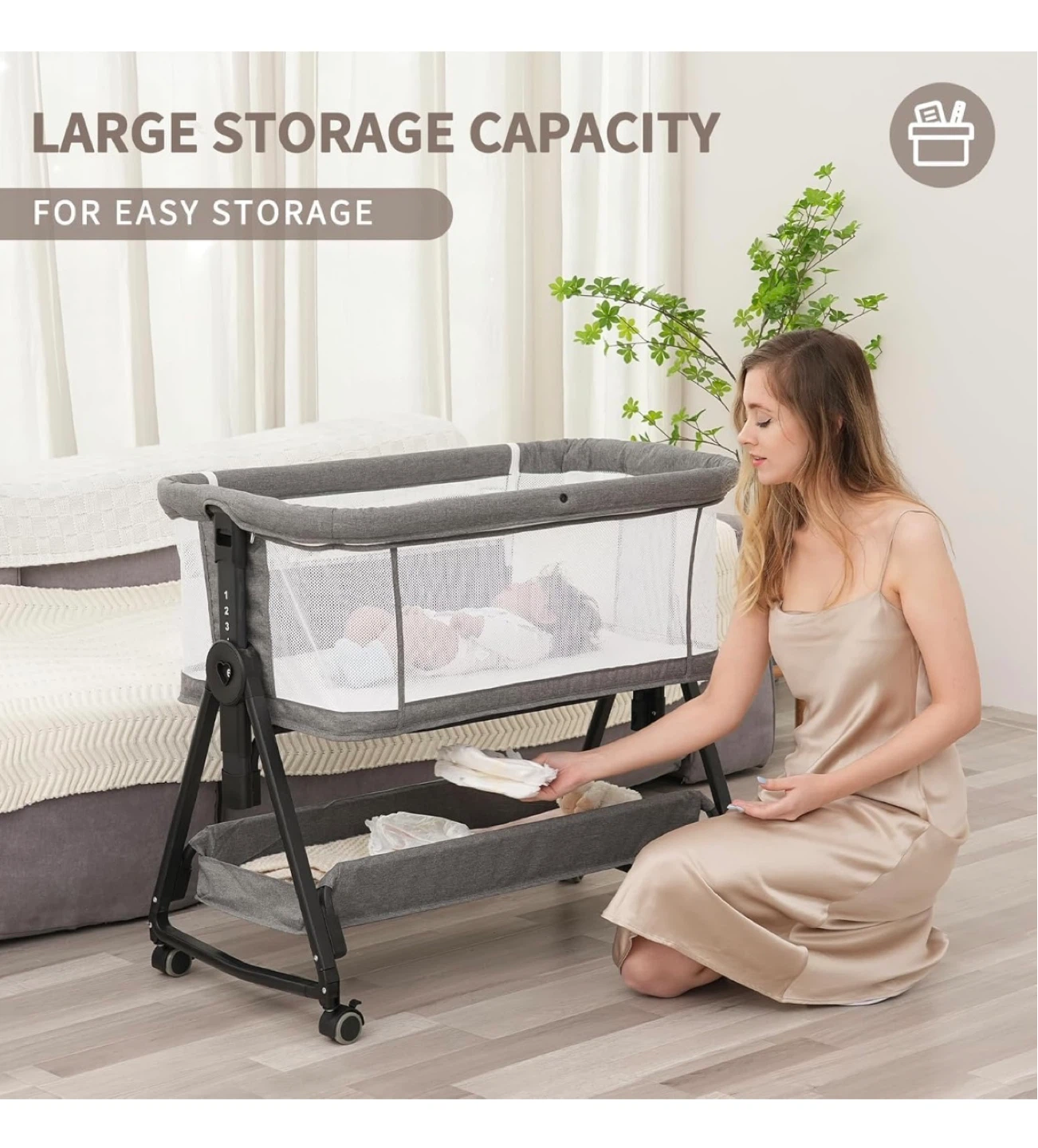 Grey Bassinet with Large Storage Capacity - photo 3