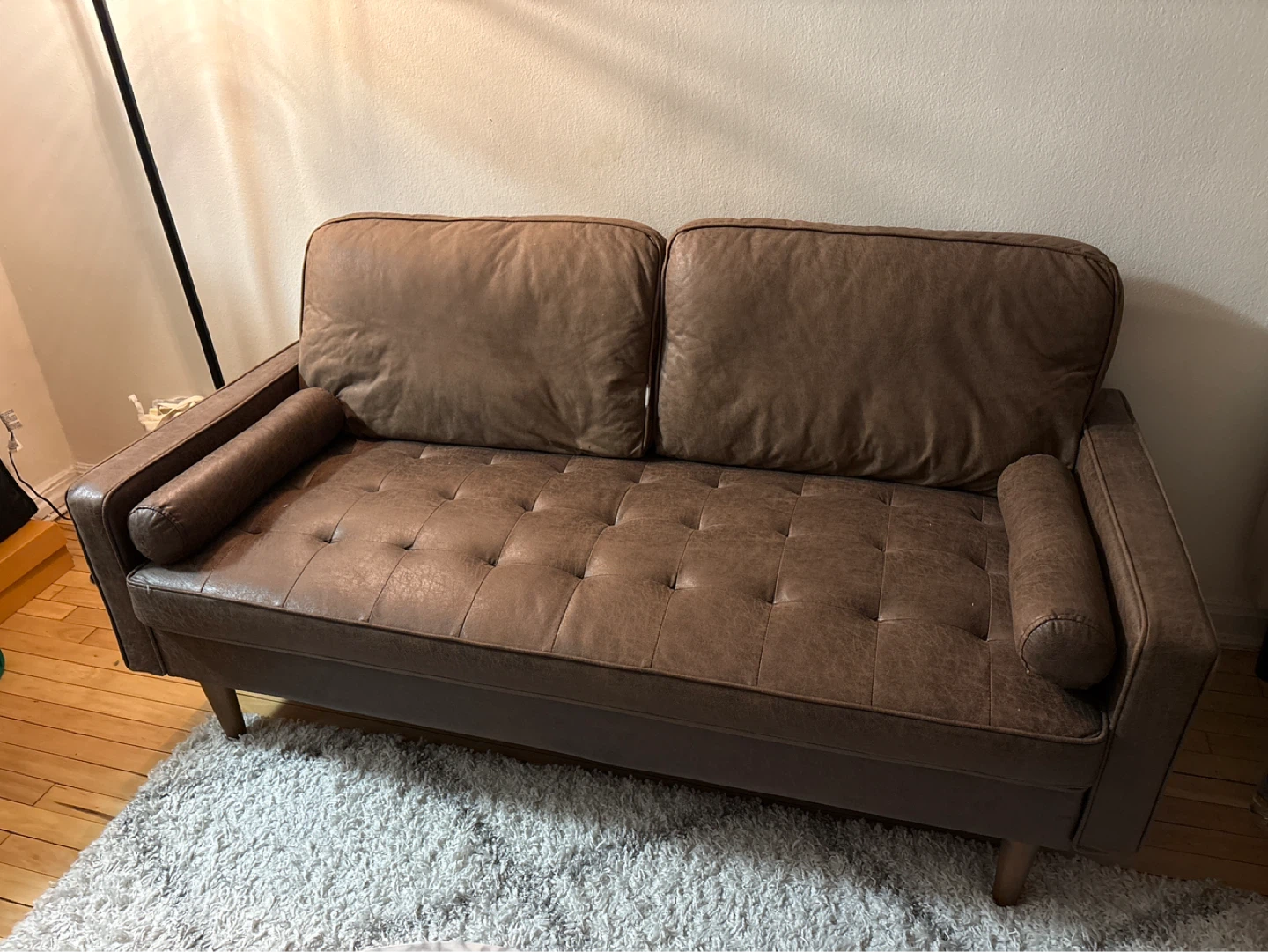 Brown Faux Leather Tufted Loveseat Sofa