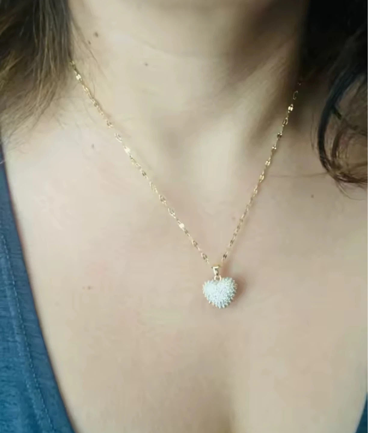 Gold Heart Necklace with Rhinestones