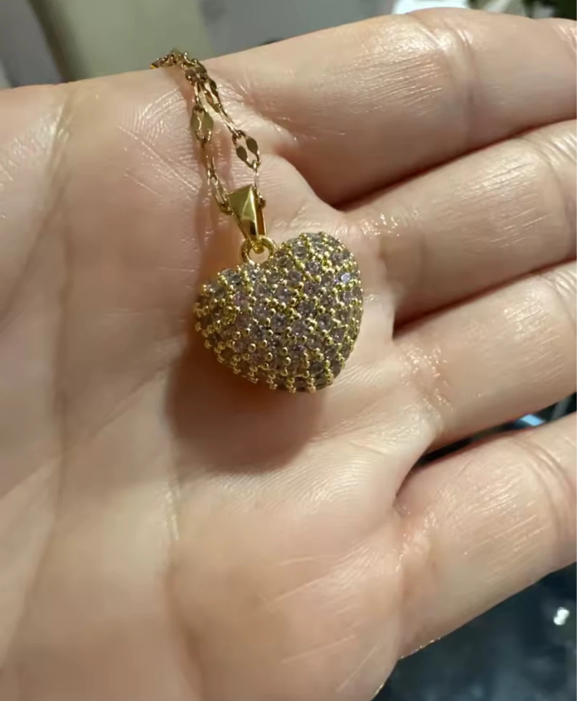 Gold Heart Necklace with Rhinestones - photo 4