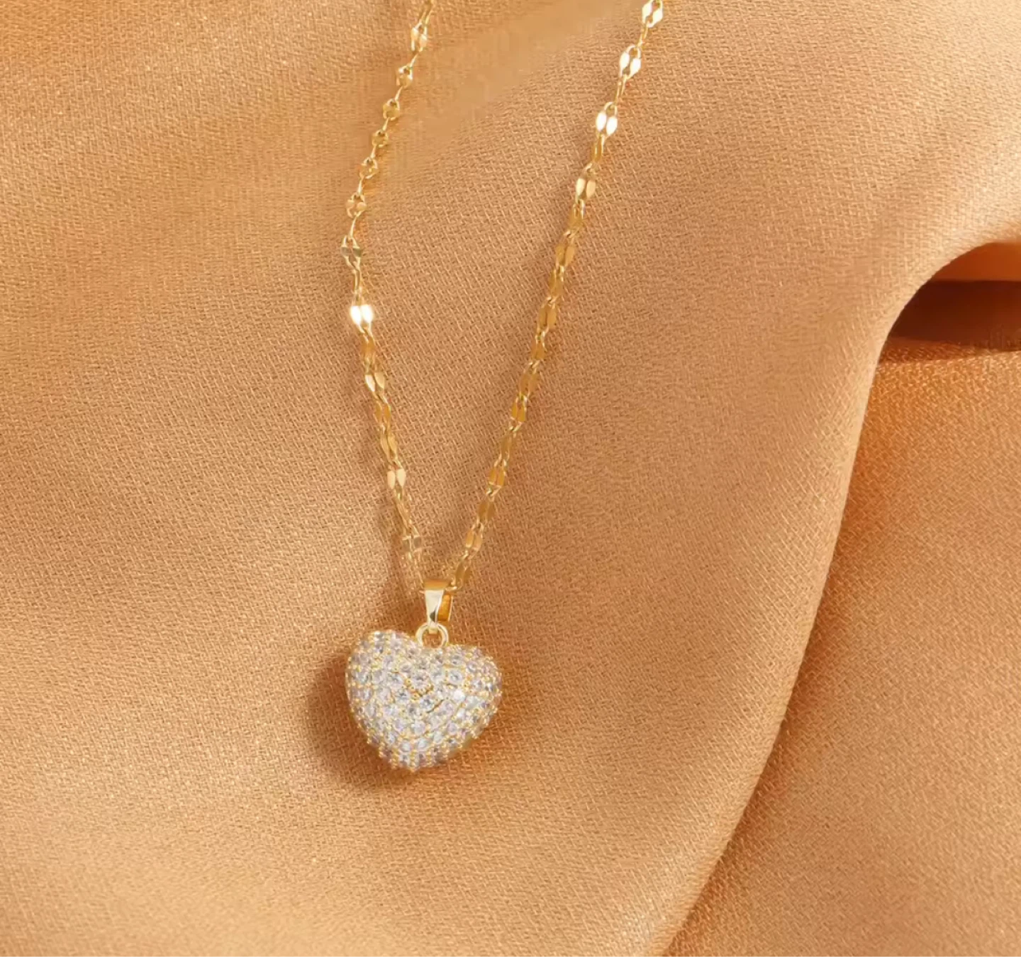 Gold Heart Necklace with Rhinestones - photo 2