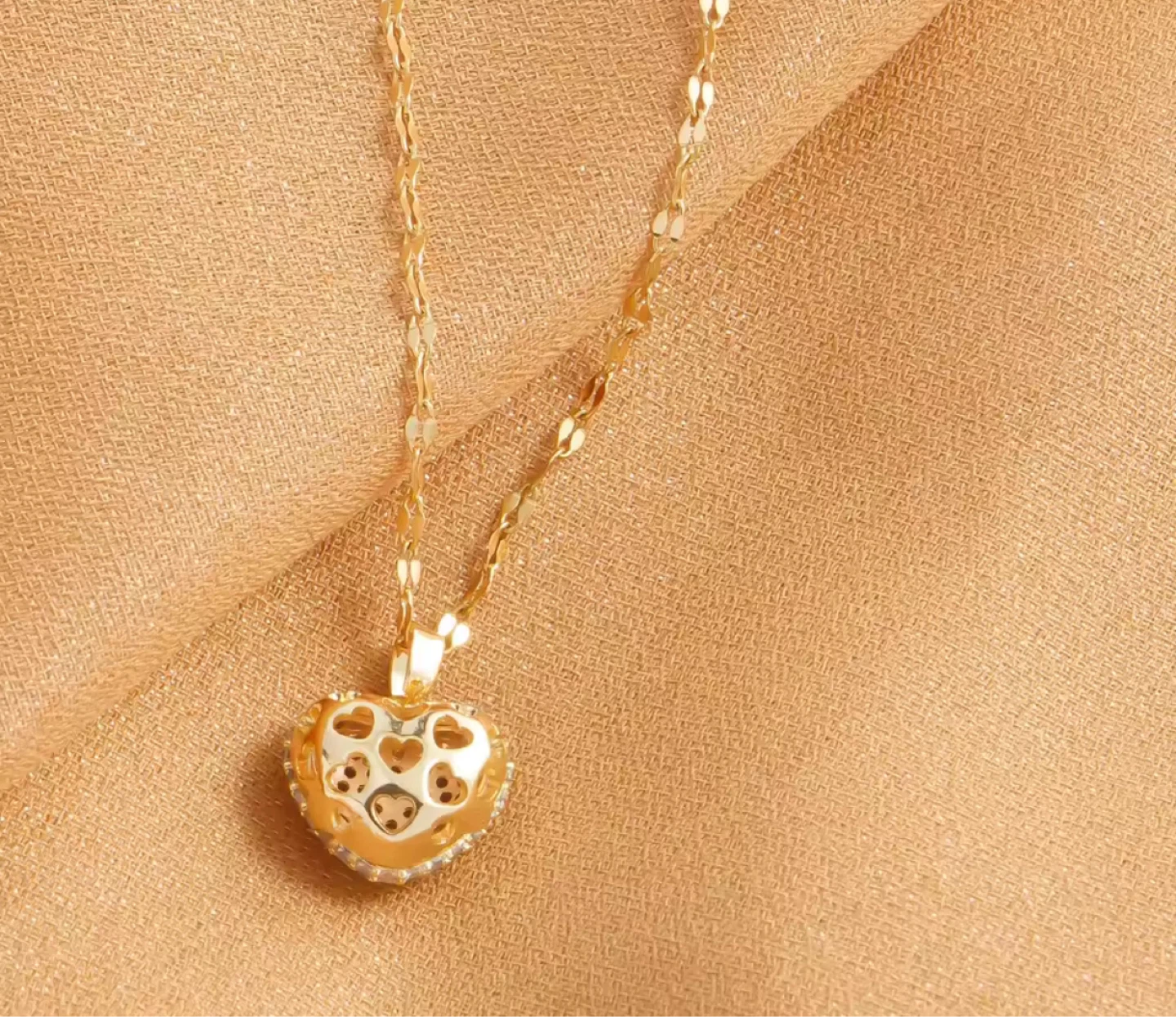 Gold Heart Necklace with Rhinestones - photo 3