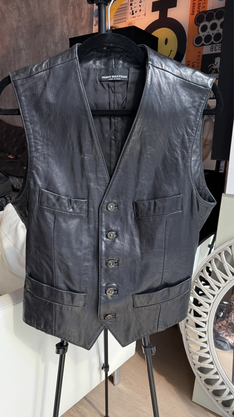 Mario Valentino Black Leather Vest size L