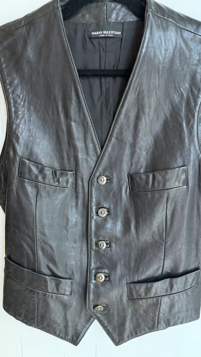 Mario Valentino Black Leather Vest size L - photo 3