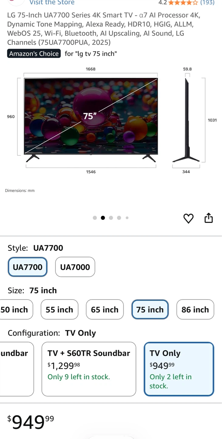 TV for sale-LG (75inches)4K Smart UHD TV (Like New) with box. - photo 3