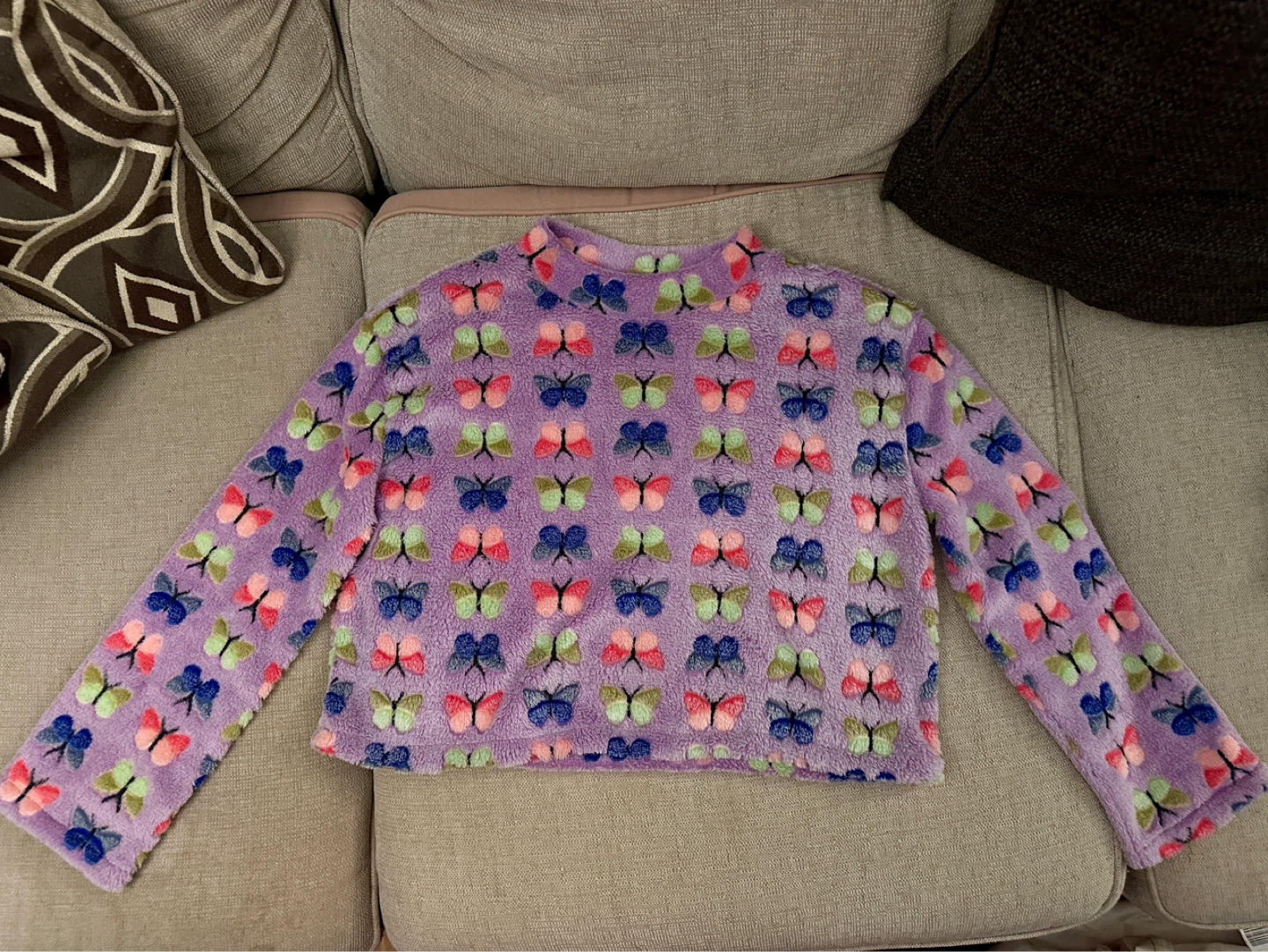 Purple Butterfly Fleece Long Sleeve Top