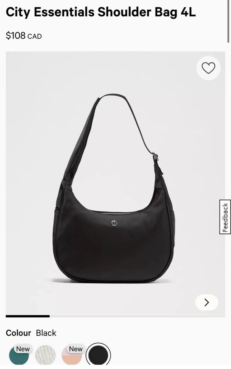 Lululemon City Essentials Shoulder Bag 4L Black