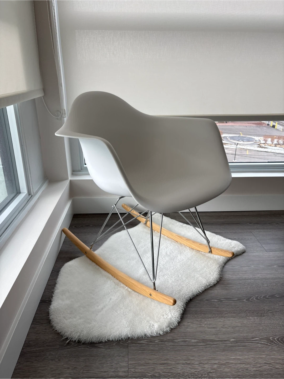 White Rocking Chair with Wooden Base