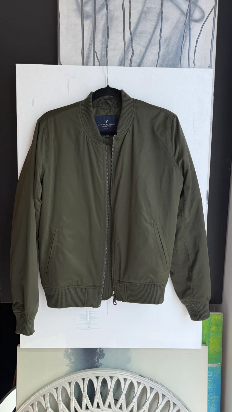 American Eagle Outfitters Men's Olive Green Bomber Jacket