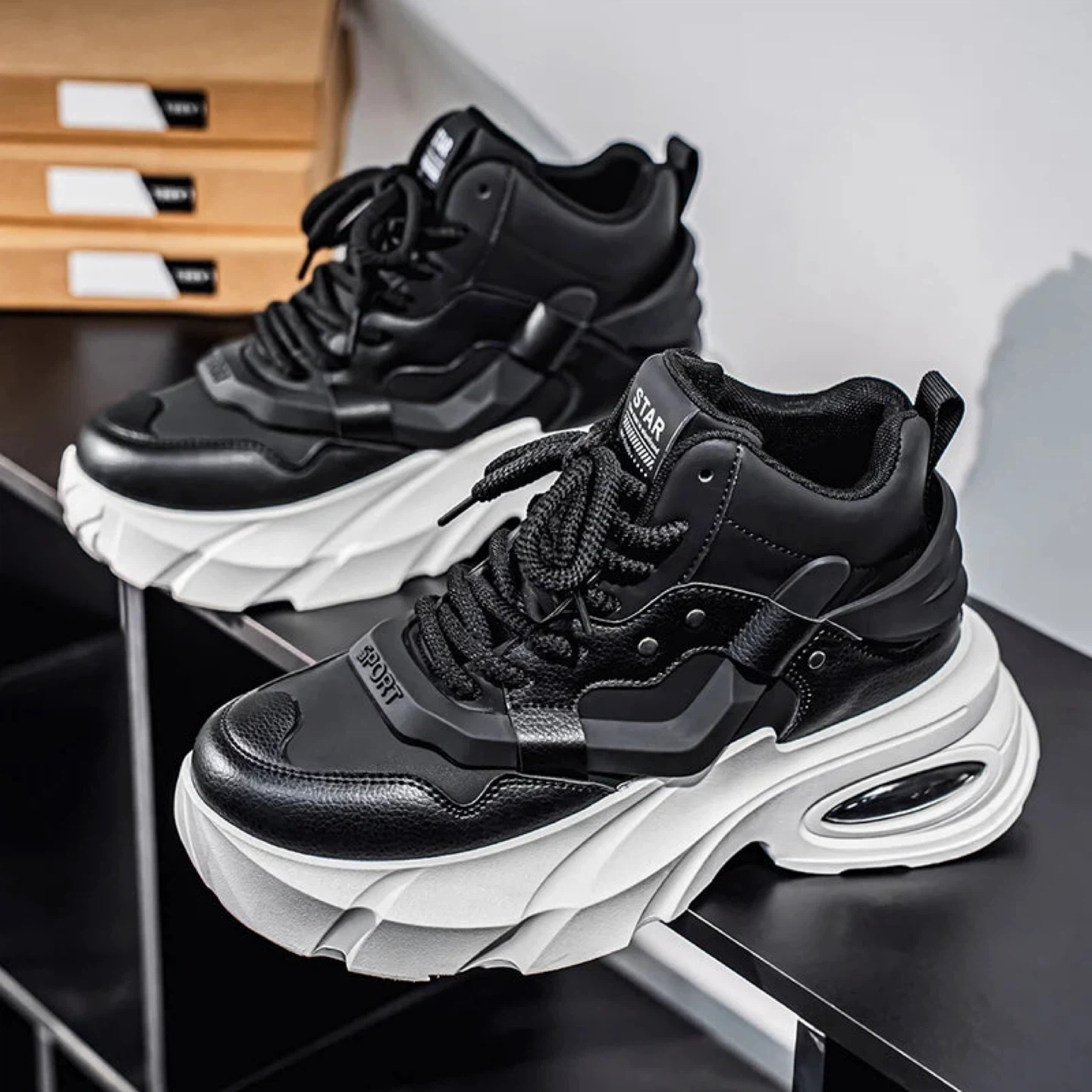 Men's White High-Top Chunky Sneakers