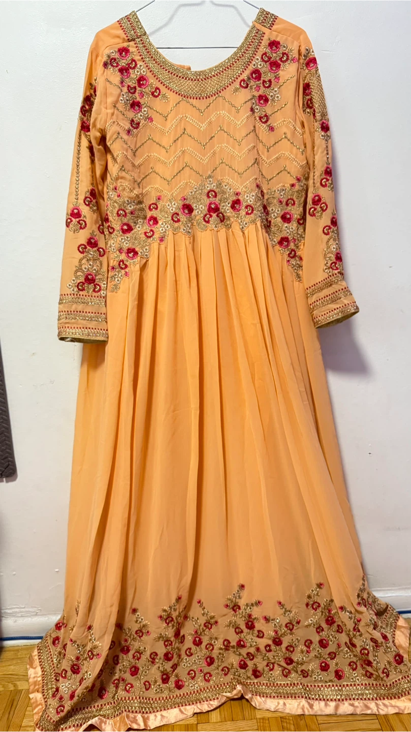 Peach Embroidered Anarkali Dress 🧡❤️