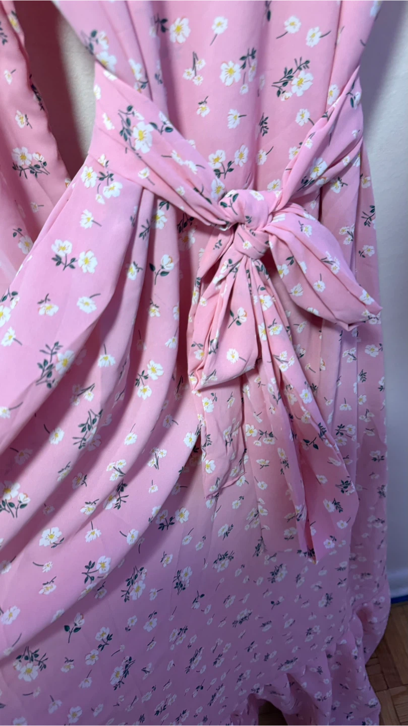Pink Floral Maxi Dress with Ruffle Hem - photo 4