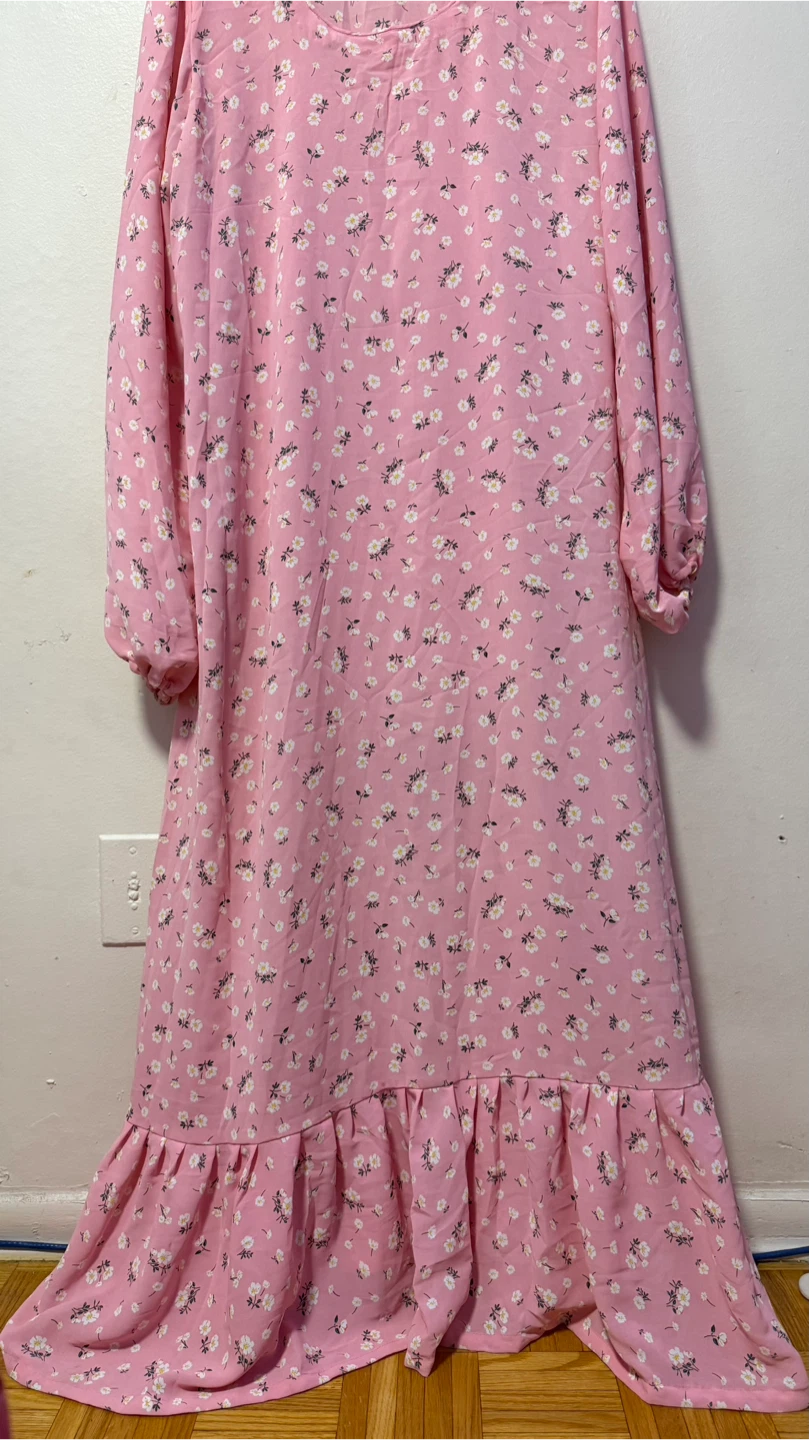 Pink Floral Maxi Dress with Ruffle Hem