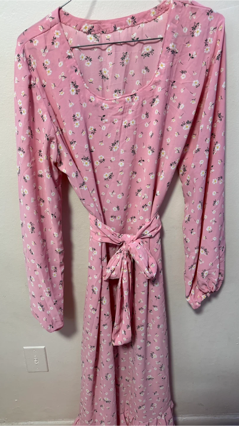 Pink Floral Maxi Dress with Ruffle Hem - photo 2