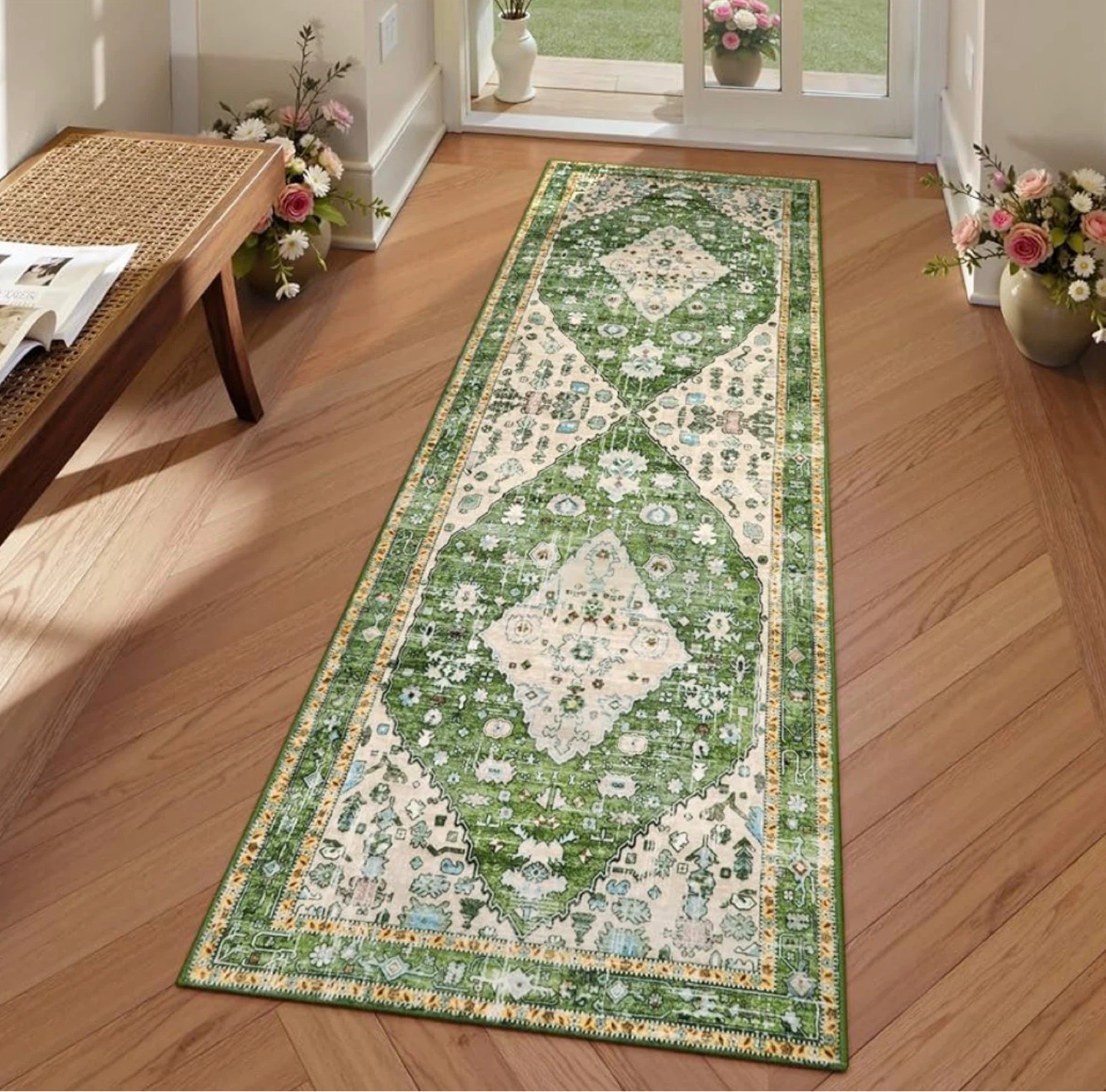 Green Oriental Runner Rug 60.96cm x 177.8cm