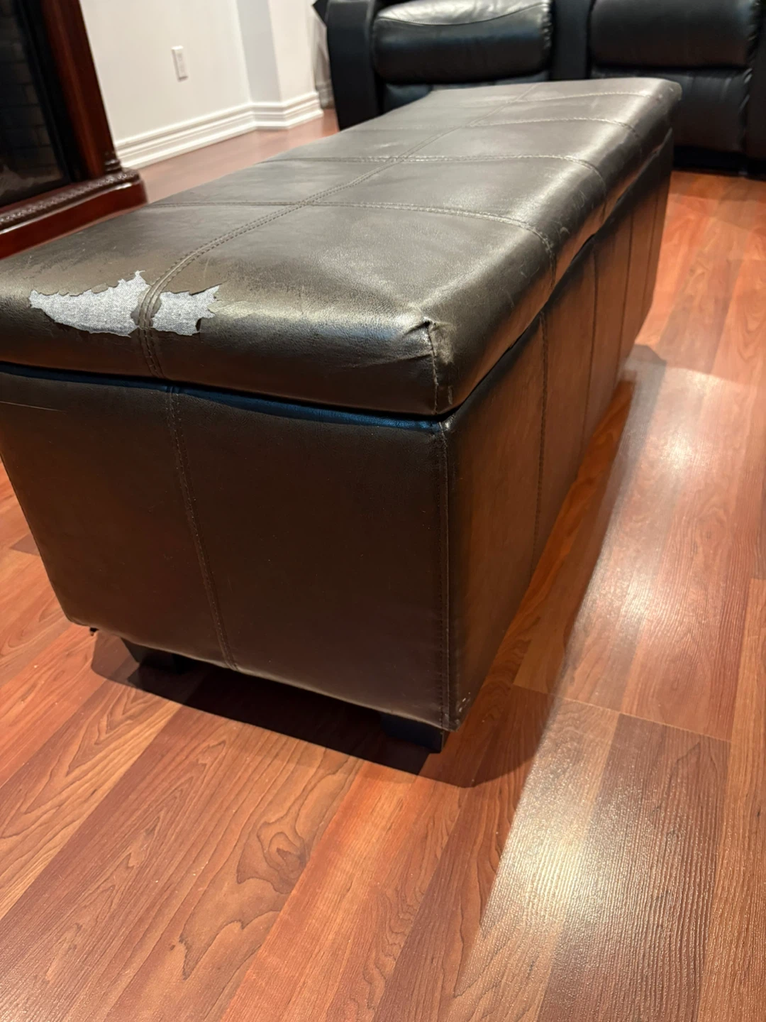Black Faux Leather Storage Ottoman Bench - photo 2