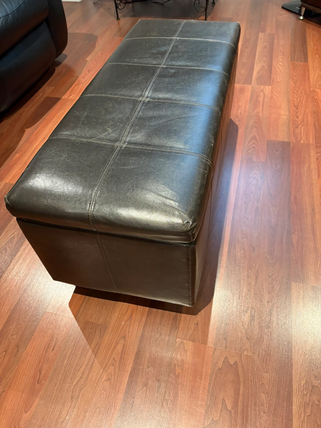 Black Faux Leather Storage Ottoman Bench