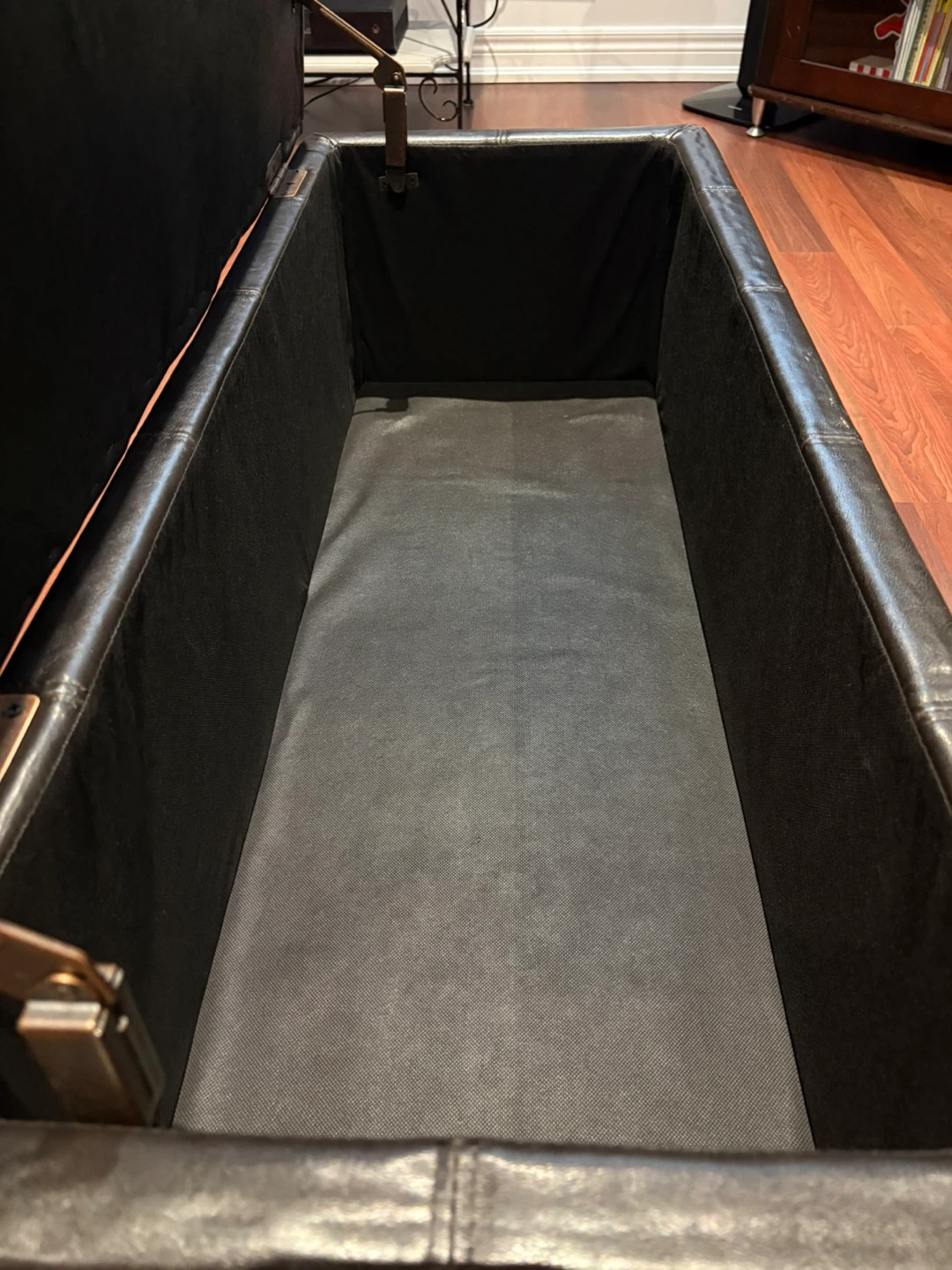 Black Faux Leather Storage Ottoman Bench - photo 4