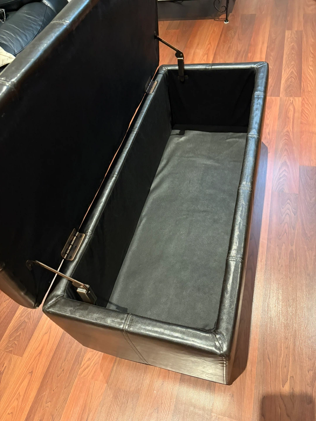Black Faux Leather Storage Ottoman Bench - photo 3